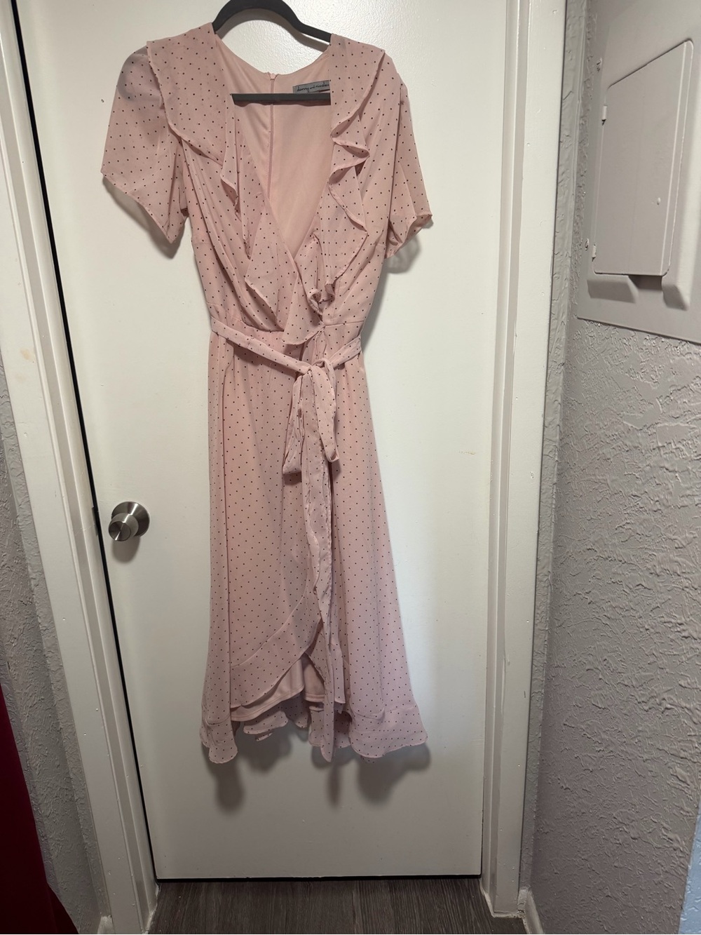 Danny & Nicole Blush Pink Polka Dot Midi Wrap Dress